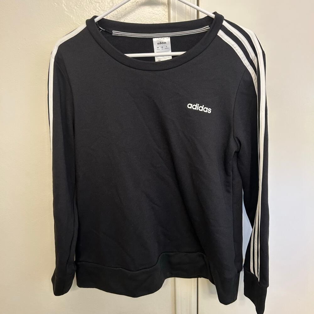Adidas Black Pullover Sweatshirt Size Medium 3 White Stripes Long Sleeve No Zip